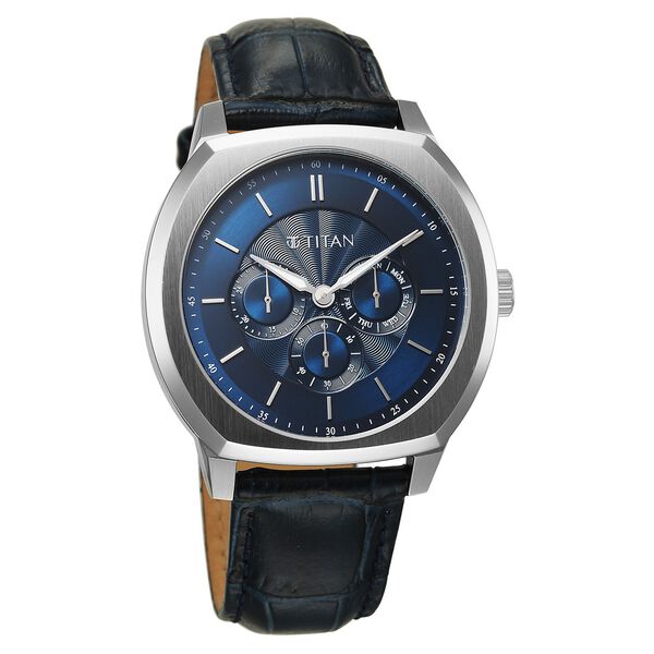 Titan Regalia Arc Analog with Day Date Second Subdial and Blue Dial Blue Leather Strap Watch for Men - image number 2