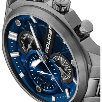 Police Quartz Multifunction Blue Dial Grey Stainless Steel Strap Watch for Men