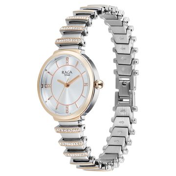 Titan Raga Spotlight Quartz Analog Silver Dial Two Toned Metal Strap Watch For Women
