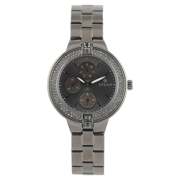 Titan Quartz Analog with Day and Date Grey Dial Stainless Steel Strap Watch for Women - image number 0