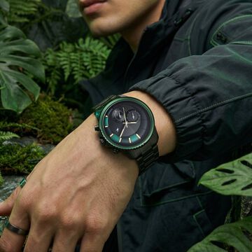Fastrack Wild Quartz Chronograph Two Toned Dial Black Stainless Steel Strap Watch For Guys