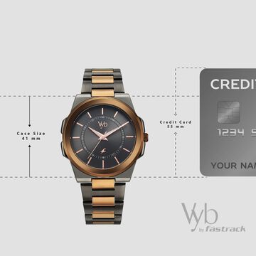 Vyb Nimbus By Fastrack Quartz Analog Grey Dial Two Toned Stainless Steel Strap Watch For Guys
