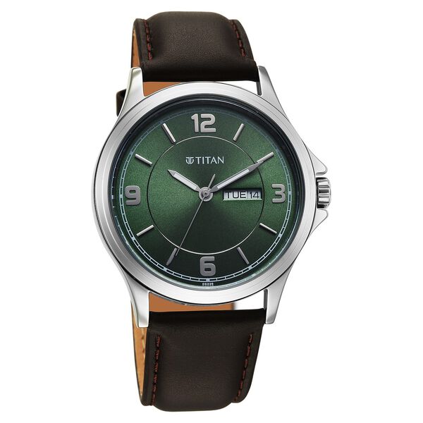 Buy Online Titan Neo Arabic Analog with Day Date Green Dial Brown ...