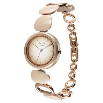 Titan Raga Ceramics Quartz Analog Beige Dial Metal Strap Watch For Women