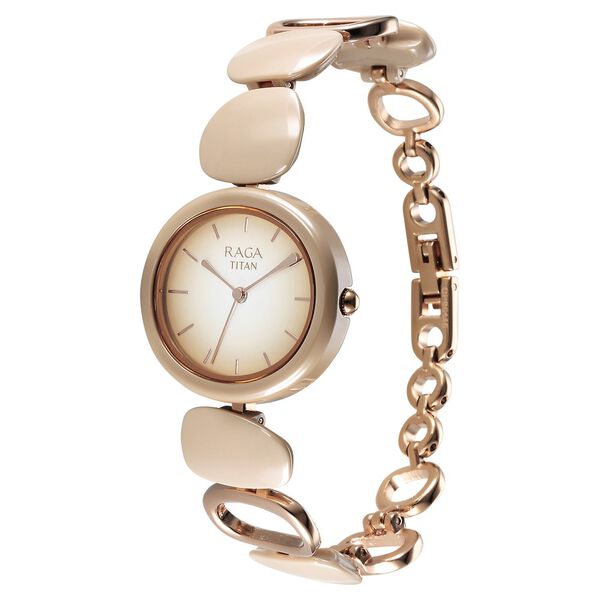 Titan Raga Ceramics Quartz Analog Beige Dial Metal Strap Watch For Women - image number 2