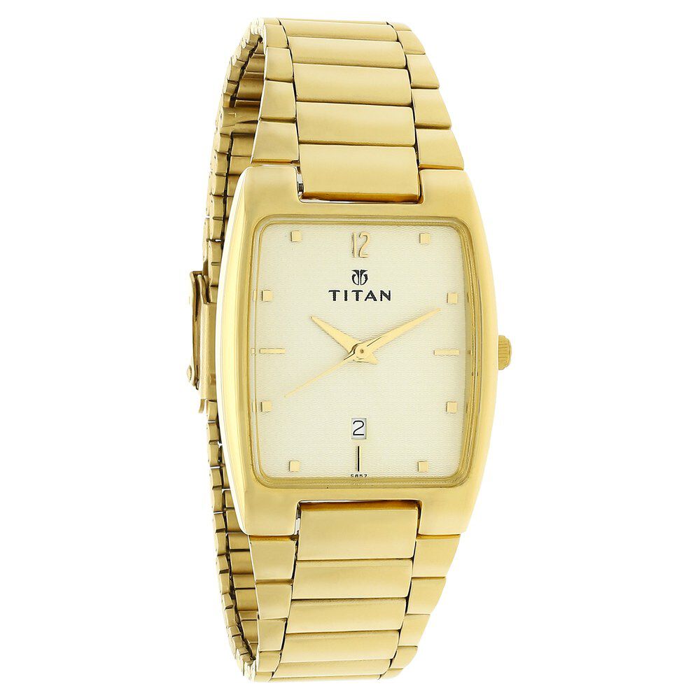 Titan Royale Champagne Analog with Date Stainless Steel Strap Watch for Men