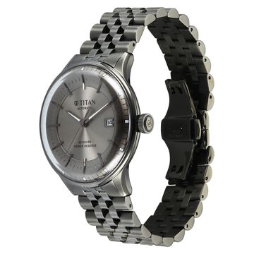 Titan Weekender 60 Hours Power Reserve Concealed Automatic Analog Gun Dial Dark Gun Stainless Steel Strap Watch for Men