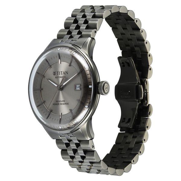 Titan Weekender 60 Hours Power Reserve Concealed Automatic Analog Gun Dial Dark Gun Stainless Steel Strap Watch for Men - image number 4