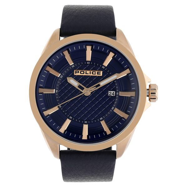 Police Quartz Analog with Date Blue Dial Leather Strap Watch for Men - image number 0
