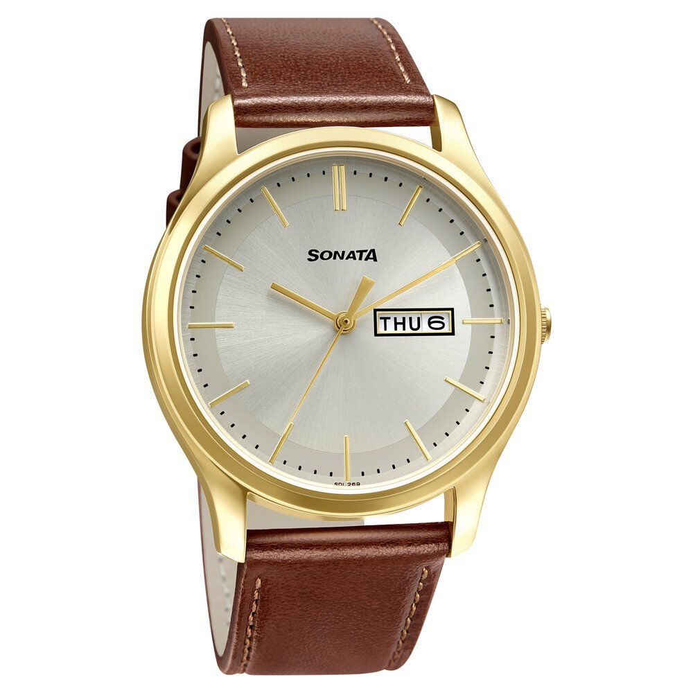 Sonata watch leather discount