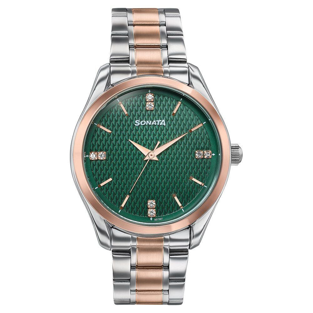 Sonata Jashn Quartz Analog Green Dial Two Toned Metal Strap Watch For Men-picture-19