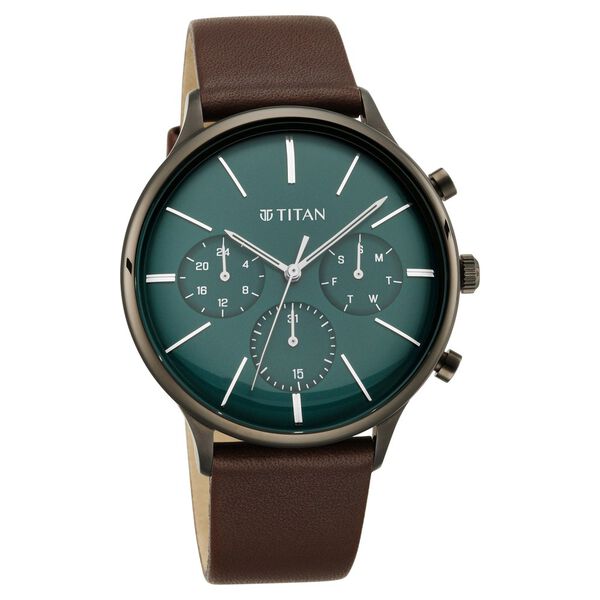 Titan Quartz Multifunction Green Dial Leather Strap Watch for Men - image number 0