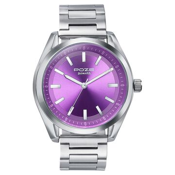 Sonata Poze Quartz Analog Purple Dial Metal Strap Watch For Men