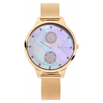 Titan Sparkle Rose Gold Dial Analog with Day and Date Metal Strap watch for Women