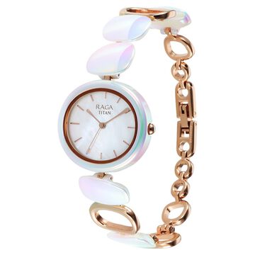 Titan Raga Ceramics Quartz Analog Mother Of Pearl Dial Metal & Ceramic Strap Watch For Women
