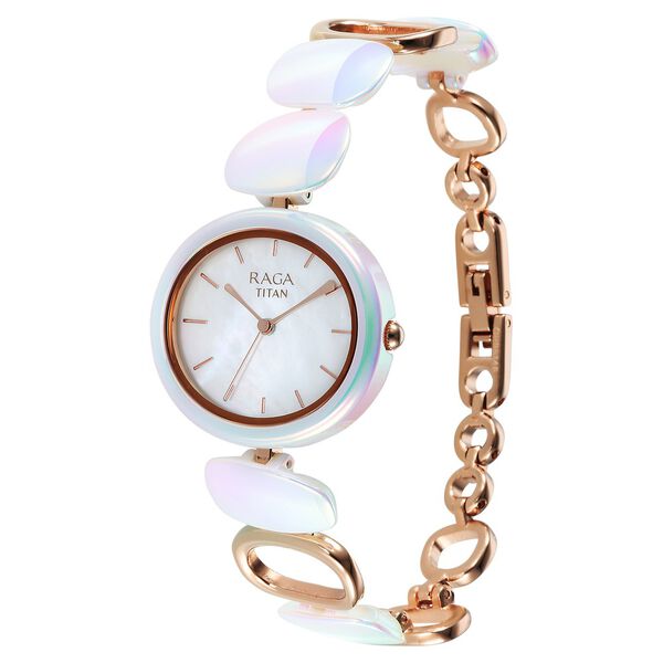 Titan Raga Ceramics Quartz Analog Mother Of Pearl Dial Metal & Ceramic Strap Watch For Women - image number 2