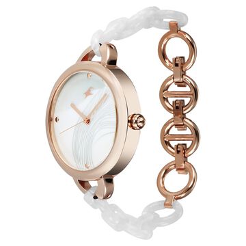 Fastrack Younique Quartz Analog Mother Of Pearl Dial Acetate And Metal Strap Watch For Girls