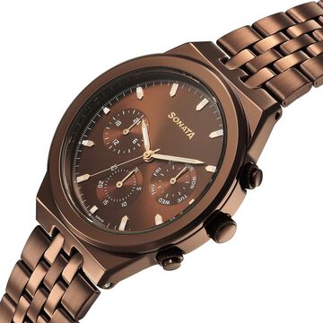 Sonata Eternia Quartz Multifunction Brown Dial Metal Strap Watch For Men