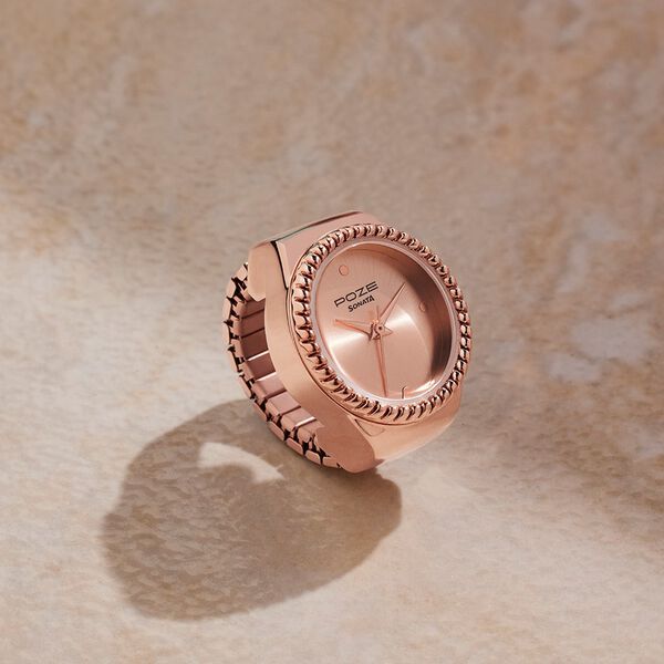 Sonata Poze Quartz Analog Rose Gold Dial Rose Gold Color Stainless Steel Strap Ring Watch For Women - image number 0