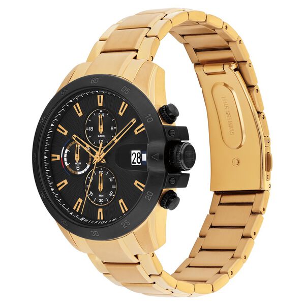 Tommy Hilfiger Quartz Multifunction Black Dial Golden Stainless Steel Strap Watch For Men - image number 1