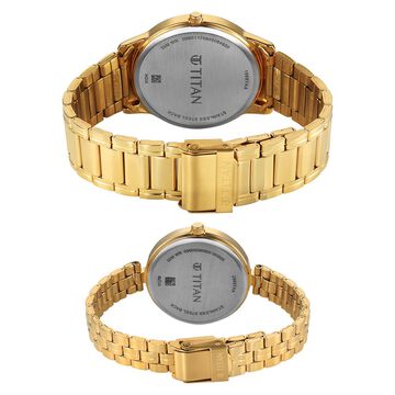 Titan Bandhan Eternal Pair Analog with Silver Dial Yellow Gold Stainless Steel Strap Watch for Couples