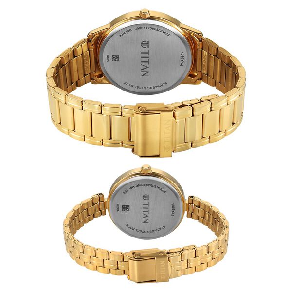 Titan Bandhan Eternal Pair Analog with Silver Dial Yellow Gold Stainless Steel Strap Watch for Couples - image number 4
