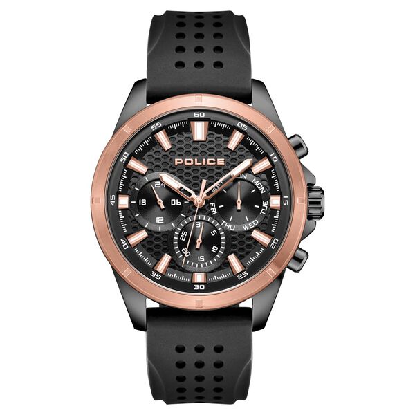 Police Quartz Multifunction Black Dial Black Colour Silicone Strap Watch For Men - image number 0