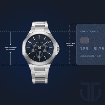 Titan Classic Slim Multifunction Quartz Multifunction Blue Dial Stainless Steel Strap Watch For Men