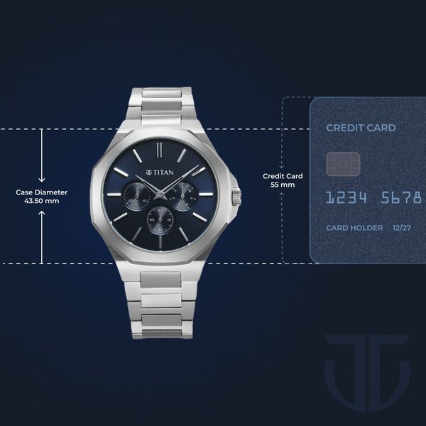 Titan Classic Slim Multifunction Quartz Multifunction Blue Dial Stainless Steel Strap Watch For Men - image number 2