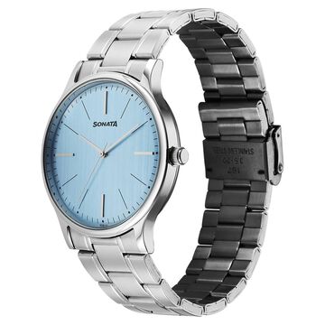 Sonata Aspire Quartz Analog Blue Dial Stainless Steel Strap Watch For Men