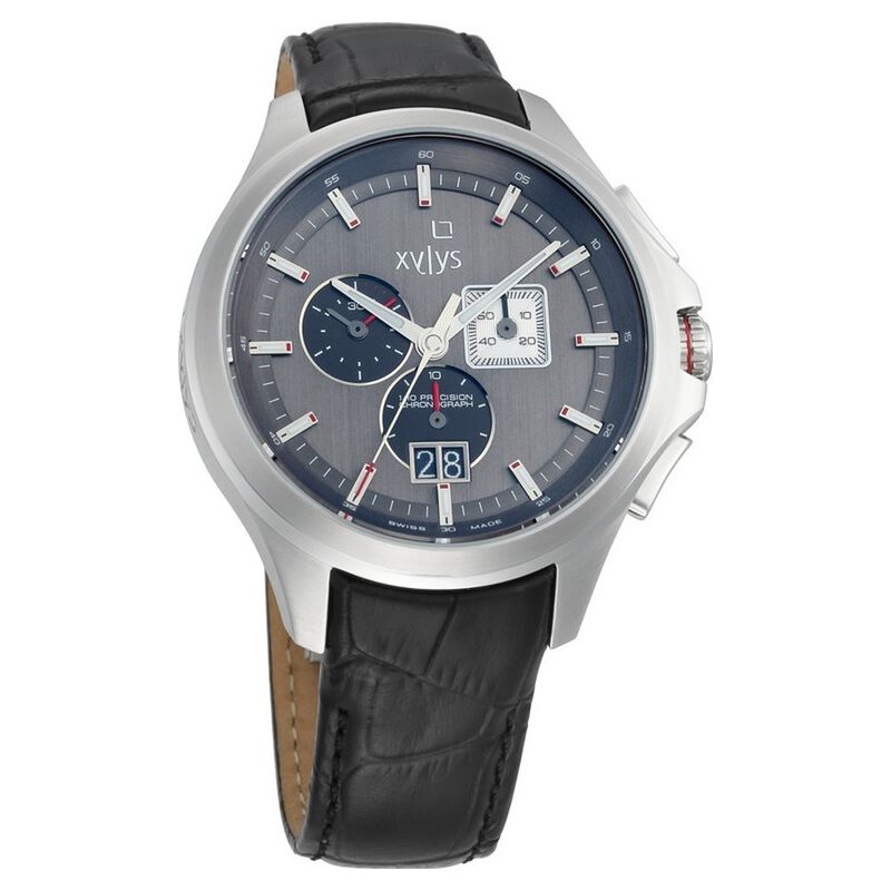 Xylys Quartz Chronograph Grey Dial Leather Strap Watch for Men - image number 0