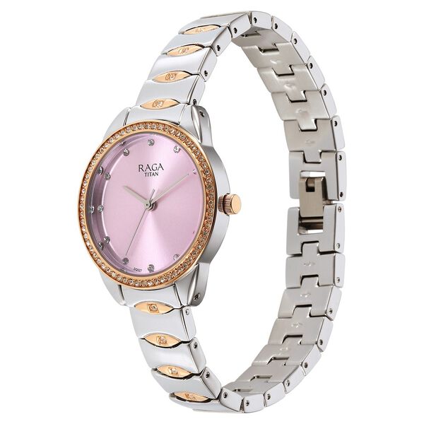 Titan Raga Showstopper Quartz Analog Purple Dial Two Toned Metal Strap Watch For Women - image number 2