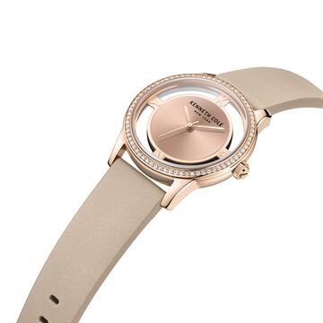 Kenneth Cole Quartz Analog Rose Gold Dial Brown Leather Strap Watch For Women