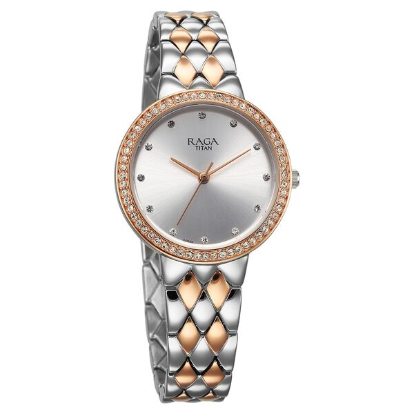 Titan Raga Showstopper Quartz Analog Silver Round Dial Two Toned Metal Strap Watch For Women - image number 1