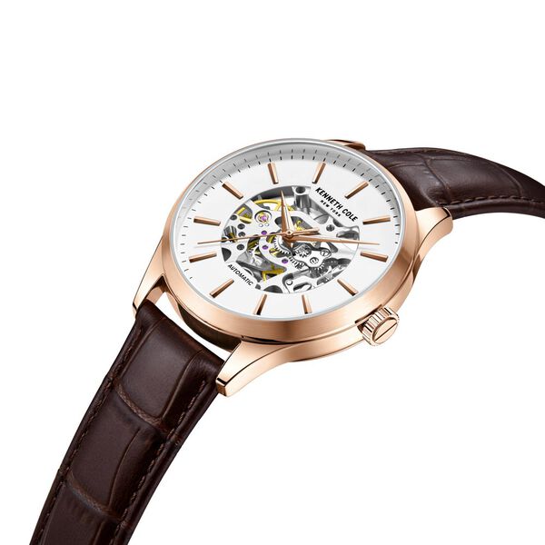 Kenneth Cole Automatic White Dial Leather Strap Watch For Men - image number 4