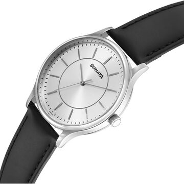 Sonata Aspire Quartz Analog Silver Dial Leather Strap Watch For Men