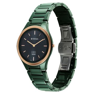 Titan Edge Bicolour Quartz Analog Green Dial Green Ceramic Strap Watch For Women