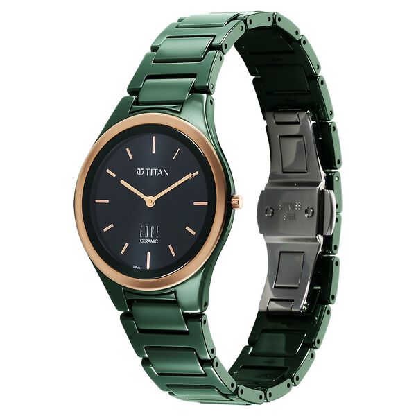 Titan Edge Bicolour Quartz Analog Green Dial Green Ceramic Strap Watch For Women - image number 2