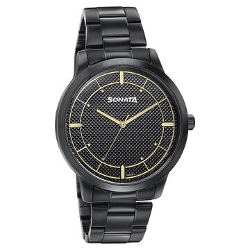Sonata Quartz Analog Black Dial Black Stainless Steel Strap Watch For Men