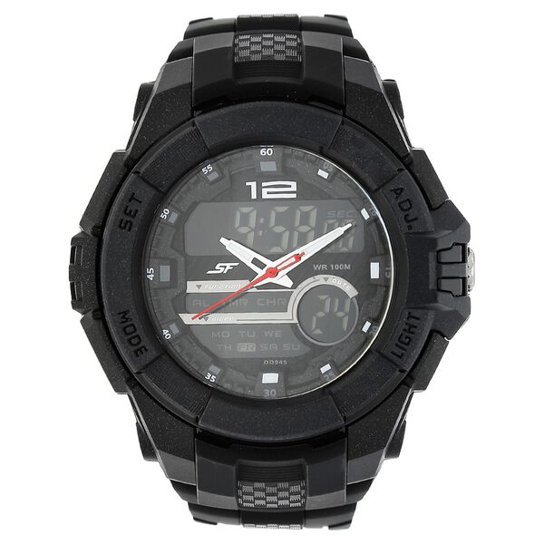 SF Quartz Analog Digital Black Dial Plastic Strap Watch for Men - image number 0