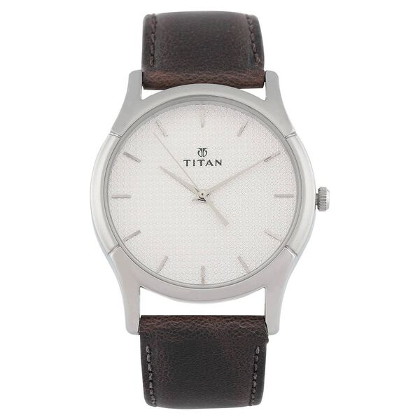 Titan Quartz Analog Silver Dial Leather Strap Watch for Men - image number 0