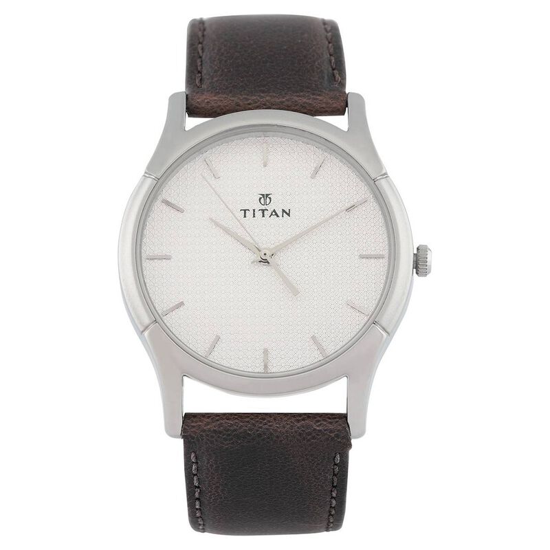 Titan Quartz Analog Silver Dial Leather Strap Watch for Men
