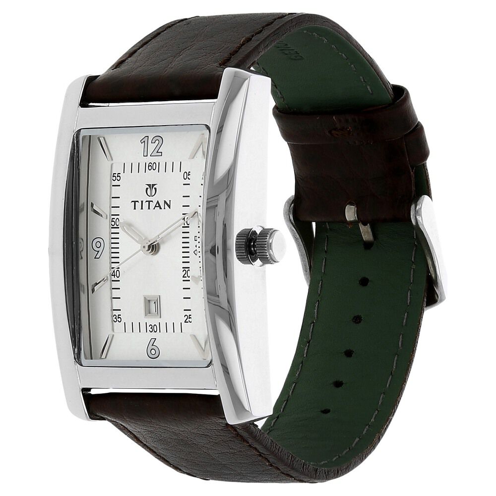 Buy Online Titan Quartz Analog with Date Silver Dial Leather Strap Watch for Men nj9280sl01a Titan