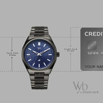 Vyb Aviator By Fastrack Quartz Analog Blue Dial Grey Stainless Steel Strap Watch For Guys