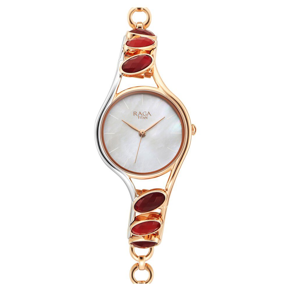 Titan Watches Titan Women's 2539WM01 Raga - Swarovski Mother of Pearl -  Gold Metal Strap Watch