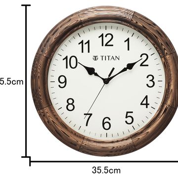 Titan Wooden Wall Clock with flame treated case White Dial Silent Sweep Technology - 35.5 cm x 35.5 cm (Medium)