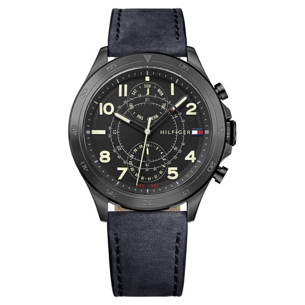 Tommy Hilfiger Quartz Multifunction Black Dial Leather Strap Watch for Men - image number 0