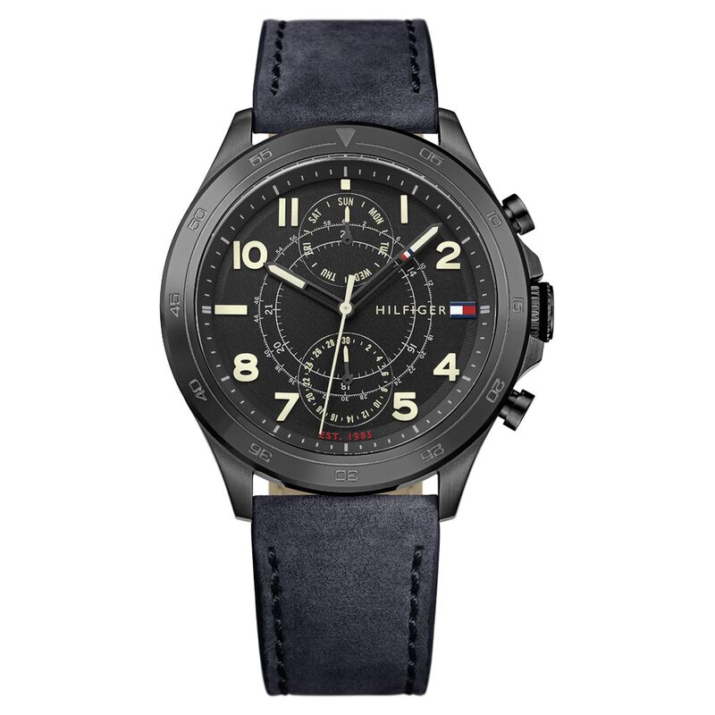 Tommy Hilfiger Quartz Multifunction Black Dial Leather Strap Watch for Men