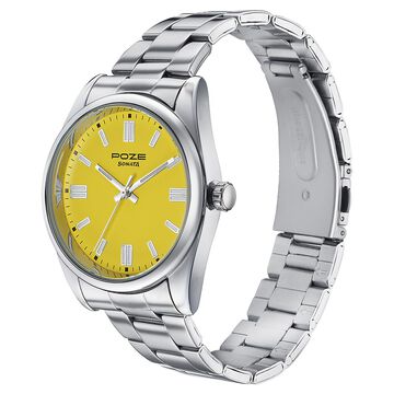 Sonata Poze Quartz Analog Yellow Dial Silver Metal Strap Watch For Men