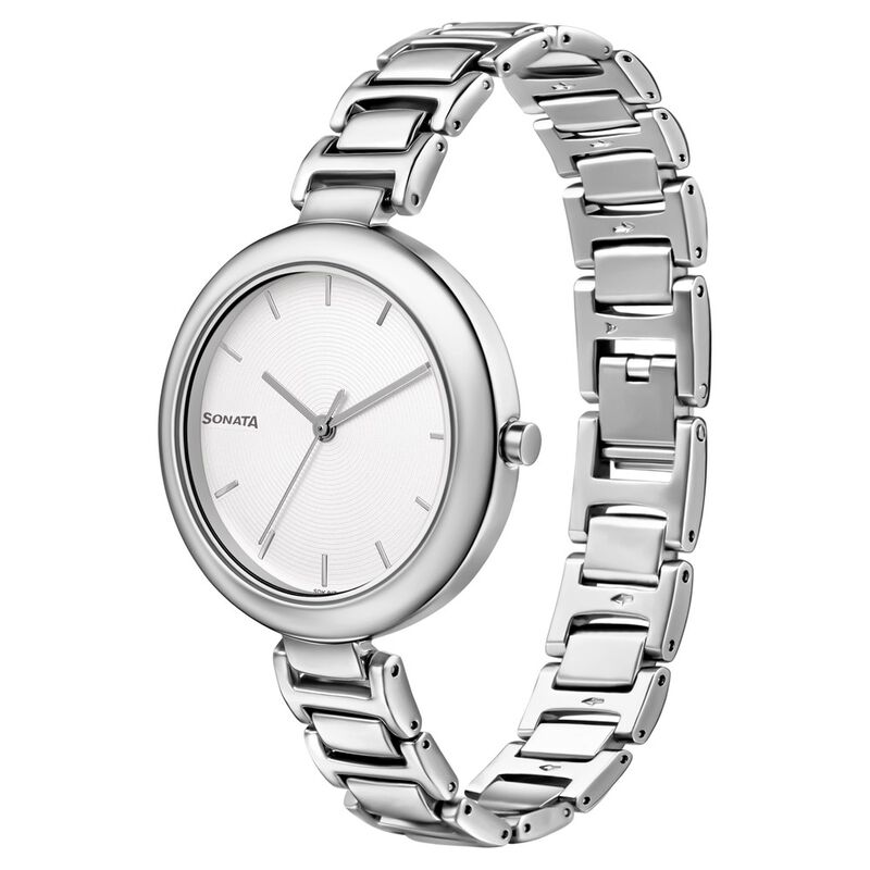 Buy Online Sonata Workwear White Dial Women Watch With Metal Strap